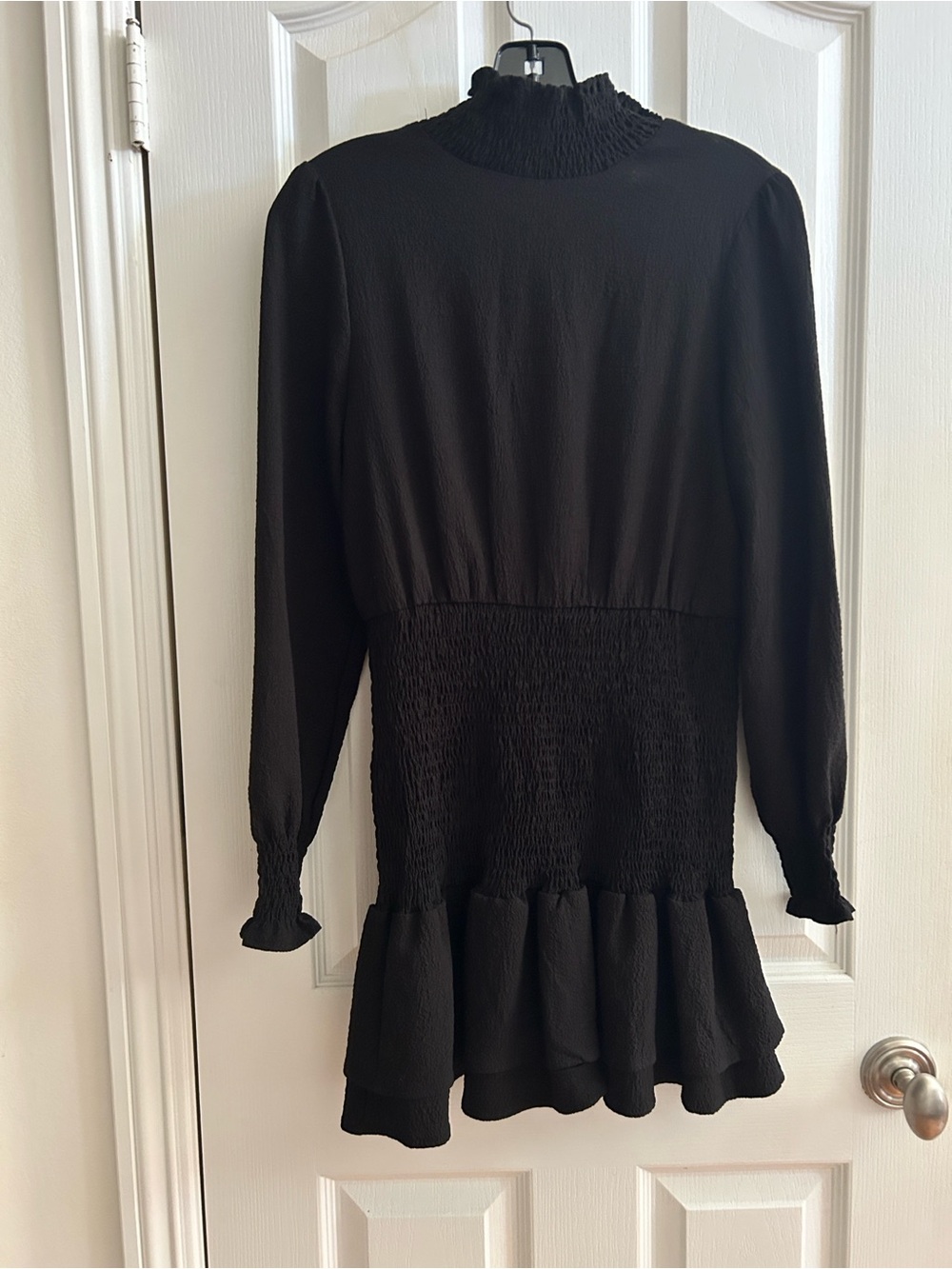 Nasty Gal Black Smocked Ruffle-Hem Dress
